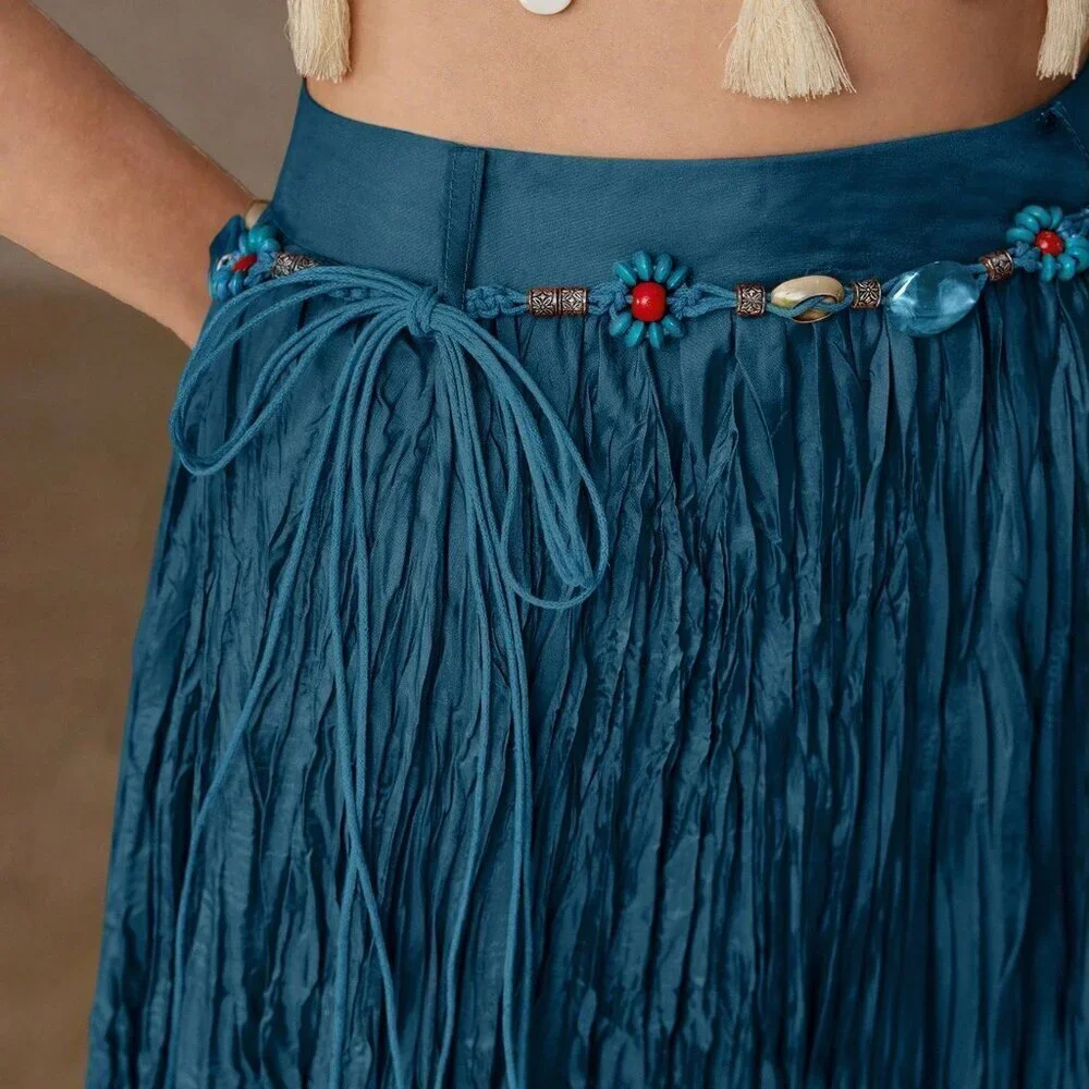 Baby Blue Elegant Women's Textured High Waist Maxi Skirt